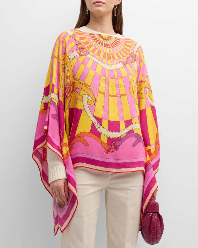 Firenze Print Cashmere & Silk Poncho
